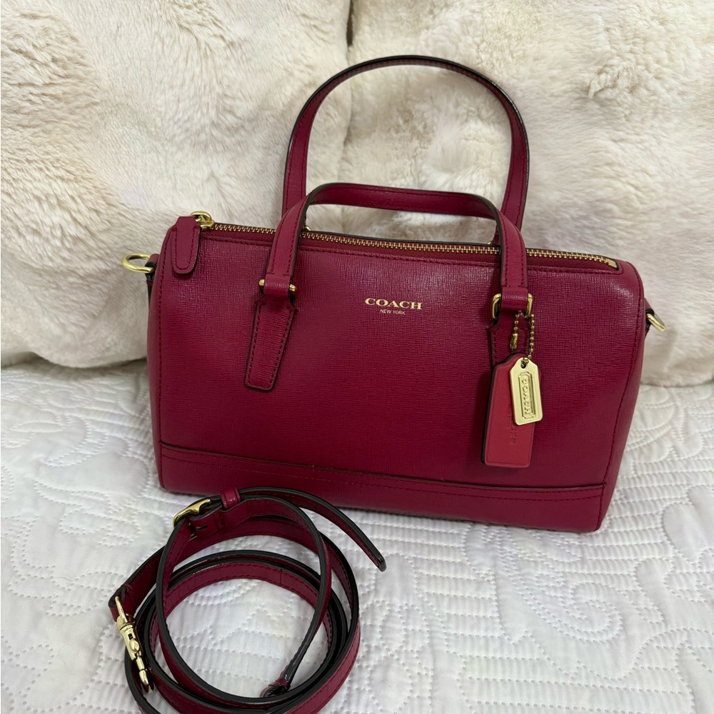 Coach Deep Red Saffiano Mini Satchel